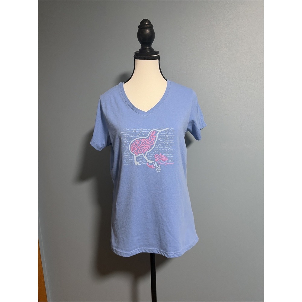 Sea To Sky Recycled Materials V Neck T Shirt Bird Blue Womens Large Slim Fit
